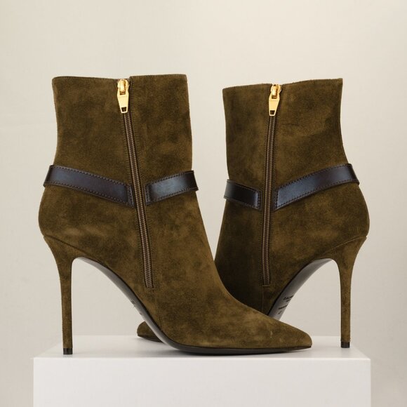 Balmain 105mm Eva Pointed Suede Leather Ankle Boot, Khaki Green, EU 40/US 10 - Picture 11 of 12